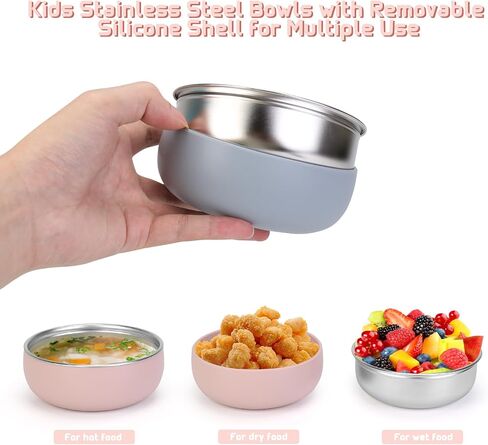 ShineMe Stainless Steel Bowls for Kids, 4 pack Toddler Bowls with Removable Colorful Silicone Sleeve, Unbreakable Baby Bowls for Soup, Cereal, Yogurt, Snacks... in Saudi Arabia