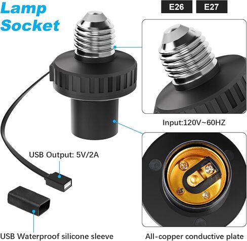 UYODM 2 Pack Lamp Socket Power Adapter for Wyze Cam v3/v4/v3 Pro/OG,Wyze Cam Pan v3, E26 Socket USB Adapter 5V 2A for Security Camera,LED Strips and Easy to Install in Kuwait