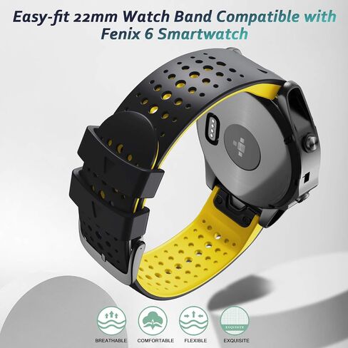 ANCOOL متوافق مع Fenix ​​5/Fenix ​​6/Fenix ​​7 Watch Band 22mm سهلة السيليكون الناعمة للفرقة الناعمة للفرقة Fenix ​​7/6 Pro/Fenix ​​5 Plus/Fenix ​​8 47mm/Forerunner 955/965 الساعات الذكية (سوداء/رمادي) in Kuwait