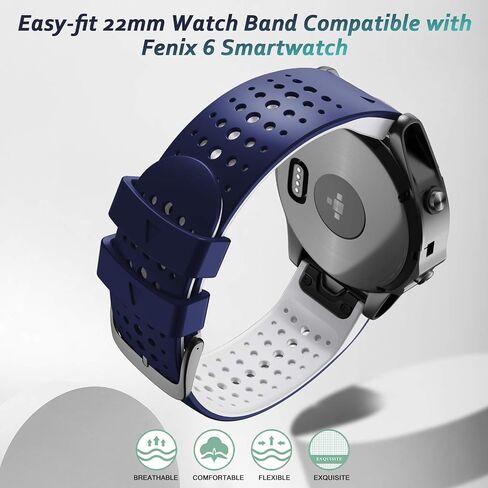 ANCOOL متوافق مع Fenix ​​5/Fenix ​​6/Fenix ​​7 Watch Band 22mm سهلة السيليكون الناعمة للفرقة الناعمة للفرقة Fenix ​​7/6 Pro/Fenix ​​5 Plus/Fenix ​​8 47mm/Forerunner 955/965 الساعات الذكية (سوداء/رمادي) in Kuwait