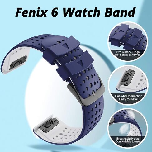 ANCOOL متوافق مع Fenix ​​5/Fenix ​​6/Fenix ​​7 Watch Band 22mm سهلة السيليكون الناعمة للفرقة الناعمة للفرقة Fenix ​​7/6 Pro/Fenix ​​5 Plus/Fenix ​​8 47mm/Forerunner 955/965 الساعات الذكية (سوداء/رمادي) in Kuwait