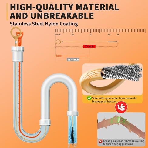 35 Inch Drain Snake Hair Clog Remover Tool, Anti-Break Metal with Nylon Coating Sink Snake, for Bathroom Sink, Tub, Shower, Pipe Drain (4 Pack) in Kuwait