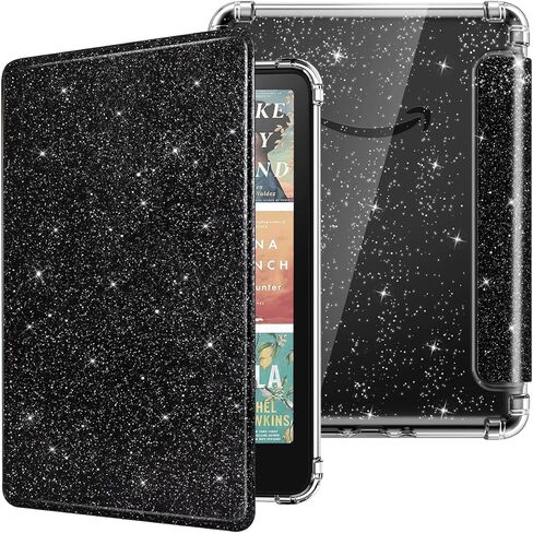 حالة Moko لـ 7 "New 7" Kindle Paperwhite 2024 12th Gen & Kindle Colorsoft Signature Edition 2024 ، قذيفة ضوء خلفية متلألئة مرنة واضحة للغاية مع إيقاظ تلقائي/نوم ، Balck & Glitter in Kuwait