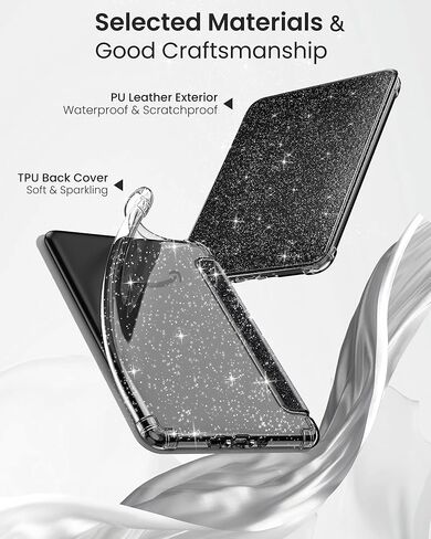 حالة Moko لـ 7 "New 7" Kindle Paperwhite 2024 12th Gen & Kindle Colorsoft Signature Edition 2024 ، قذيفة ضوء خلفية متلألئة مرنة واضحة للغاية مع إيقاظ تلقائي/نوم ، Balck & Glitter in Kuwait