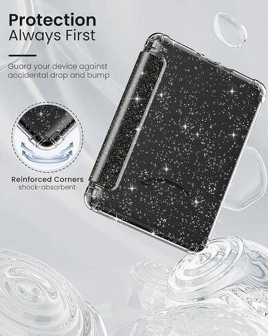حالة Moko لـ 7 "New 7" Kindle Paperwhite 2024 12th Gen & Kindle Colorsoft Signature Edition 2024 ، قذيفة ضوء خلفية متلألئة مرنة واضحة للغاية مع إيقاظ تلقائي/نوم ، Balck & Glitter in Kuwait
