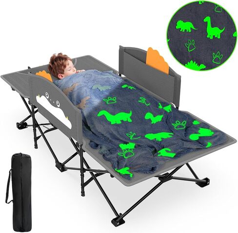 Zenpetio Kids Camping Cot ، سرير طفل قابل للطي مع قضبان السلامة وبطانية متوهجة في الظلام ، تصميم محمول قوي للسفر ، سرير نوم داخلي في الهواء الطلق للأطفال الصغار in Kuwait