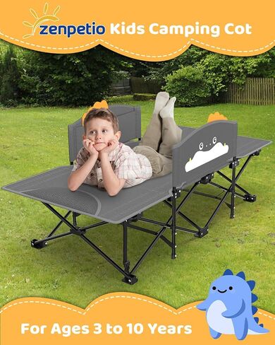 Zenpetio Kids Camping Cot ، سرير طفل قابل للطي مع قضبان السلامة وبطانية متوهجة في الظلام ، تصميم محمول قوي للسفر ، سرير نوم داخلي في الهواء الطلق للأطفال الصغار in Kuwait