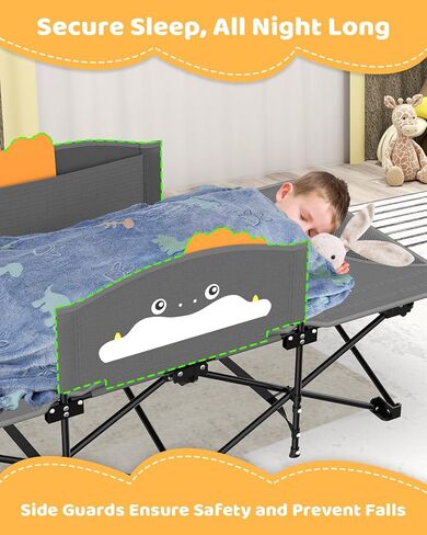 Zenpetio Kids Camping Cot ، سرير طفل قابل للطي مع قضبان السلامة وبطانية متوهجة في الظلام ، تصميم محمول قوي للسفر ، سرير نوم داخلي في الهواء الطلق للأطفال الصغار in Kuwait