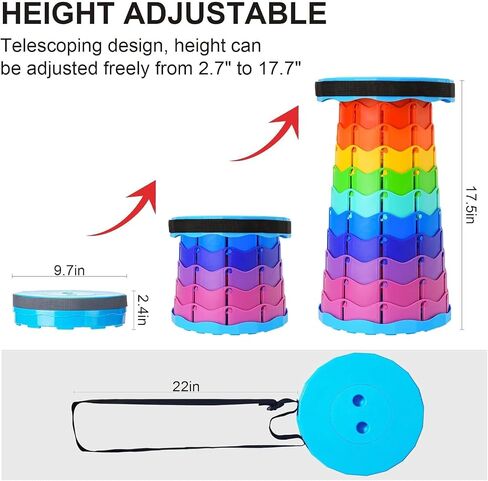 WESAPPINC Upgraded Collapsible Stool, Lightweight & Sturdy,Max 400lbs Portable Retractable Telescoping Stool Foldable Camping Stool for Adults Outdoor Hiking Garden BBQ Fishing (Rainbow) in Saudi Arabia