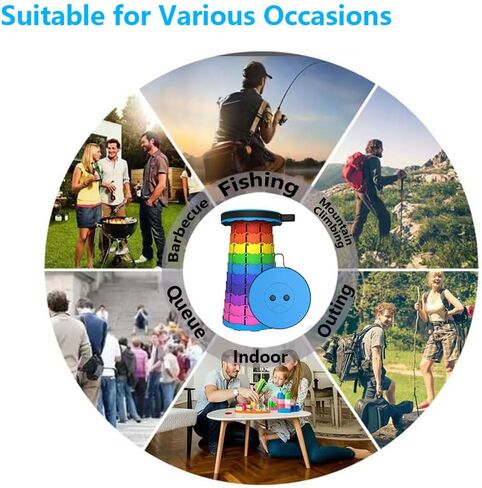 WESAPPINC Upgraded Collapsible Stool, Lightweight & Sturdy,Max 400lbs Portable Retractable Telescoping Stool Foldable Camping Stool for Adults Outdoor Hiking Garden BBQ Fishing (Rainbow) in Saudi Arabia