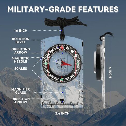 Orienteering Compass, Wilderness Survival Compass for Kids- Magnetic Gear Set Navigation Map- Backpacking Camping Hunting Survival in Saudi Arabia