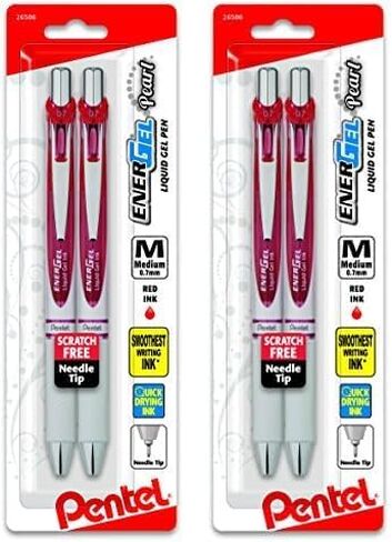 Pentel EnerGel Pearl RTX Retractable Liquid Gel Pen, (0.7mm), Medium Line, Needle Tip, Black Ink, Pack of 2 (BLN77WBP2A) in Saudi Arabia