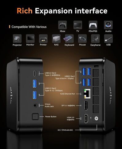 KAMRUI E3B Mini PC Ryzen, AMD Ryzen 7 5875U Mini Gaming PC(Beat 5825U/5800U, 8C/16T, Up to 4.5GHz), 32GB DDR 512GB SSD Mini PC Gaming, Dual LAN Support 4K@60Hz Triple Display WiFi6/BT5.2/DP1.4/USB3.2 in Saudi Arabia