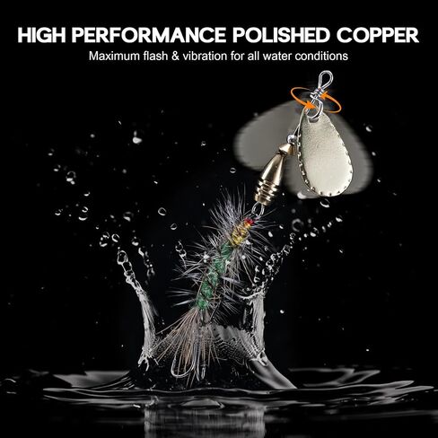 Goture Trout Lures Fishing Spinners,Rooster Bait Tail Bass Fishing Lures with Brass Spinner Blade Fish-Shaped Jig Heads for Freshwater Saltwater,Salmon Steelhead Trout Spinner Bait with Tackle Box in Saudi Arabia