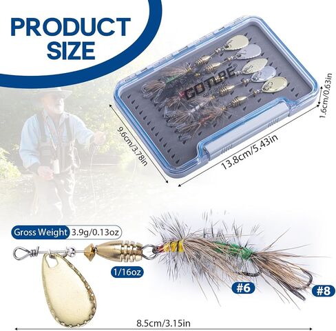 Goture Trout Lures Fishing Spinners,Rooster Bait Tail Bass Fishing Lures with Brass Spinner Blade Fish-Shaped Jig Heads for Freshwater Saltwater,Salmon Steelhead Trout Spinner Bait with Tackle Box in Saudi Arabia