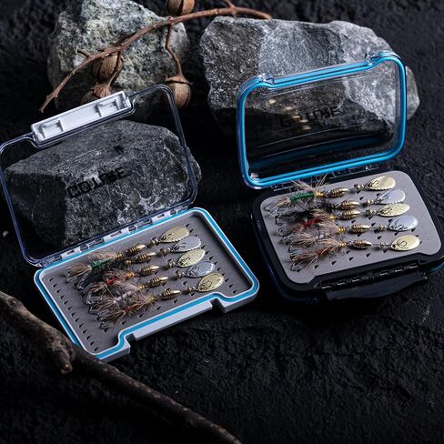 Goture Trout Lures Fishing Spinners,Rooster Bait Tail Bass Fishing Lures with Brass Spinner Blade Fish-Shaped Jig Heads for Freshwater Saltwater,Salmon Steelhead Trout Spinner Bait with Tackle Box in Saudi Arabia