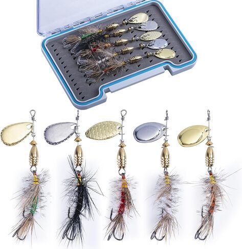 Goture Trout Lures Fishing Spinners,Rooster Bait Tail Bass Fishing Lures with Brass Spinner Blade Fish-Shaped Jig Heads for Freshwater Saltwater,Salmon Steelhead Trout Spinner Bait with Tackle Box in Saudi Arabia
