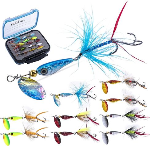 Goture Trout Lures Fishing Spinners,Rooster Bait Tail Bass Fishing Lures with Brass Spinner Blade Fish-Shaped Jig Heads for Freshwater Saltwater,Salmon Steelhead Trout Spinner Bait with Tackle Box in Saudi Arabia