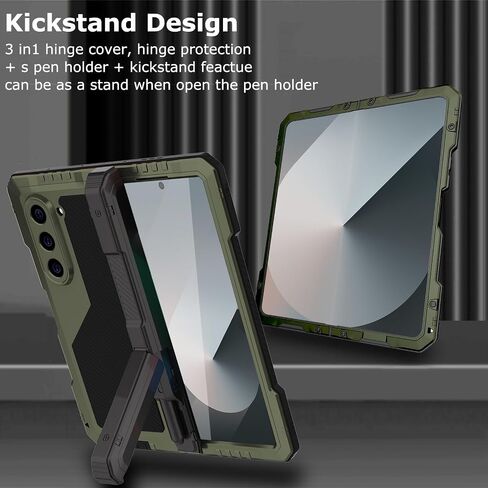 for Samsung Galaxy Z Fold 6 Case with S Pen Holder & Stylus, Fold6 Metal Case with Hinge Protection Screen Protector Military Rugged Heavy Duty Bumper Kickstand Cover for Z Fold 6 Pink in Kuwait