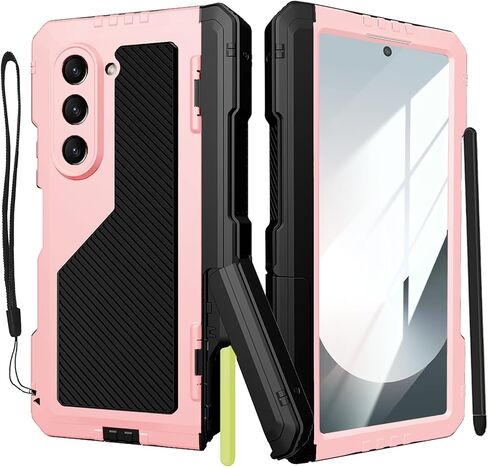 for Samsung Galaxy Z Fold 6 Case with S Pen Holder & Stylus, Fold6 Metal Case with Hinge Protection Screen Protector Military Rugged Heavy Duty Bumper Kickstand Cover for Z Fold 6 Pink in Kuwait
