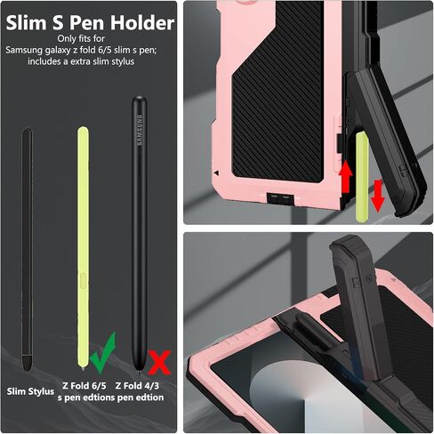 for Samsung Galaxy Z Fold 6 Case with S Pen Holder & Stylus, Fold6 Metal Case with Hinge Protection Screen Protector Military Rugged Heavy Duty Bumper Kickstand Cover for Z Fold 6 Pink in Kuwait
