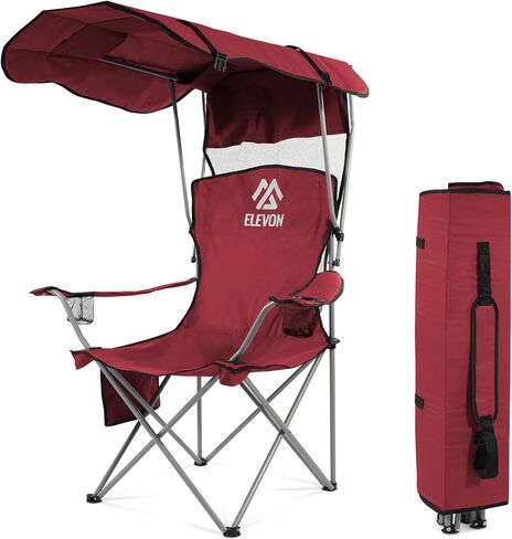 Camping Chair, Oversized Folding Chair with Canopy, Portable Outdoor Chair with Arms, Cup Holder and Carry Bag for Camping, Fishing, Beach, and Sports, Burgundy in Saudi Arabia