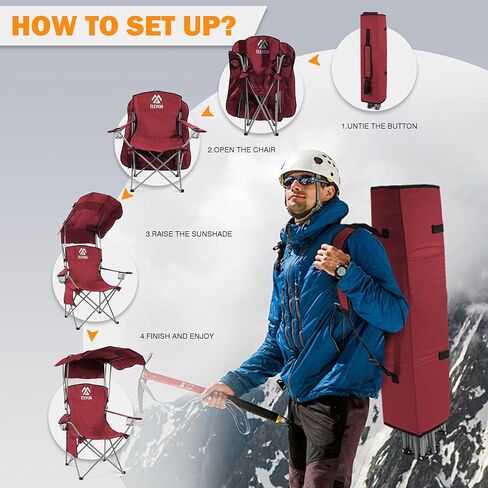 Camping Chair, Oversized Folding Chair with Canopy, Portable Outdoor Chair with Arms, Cup Holder and Carry Bag for Camping, Fishing, Beach, and Sports, Burgundy in Saudi Arabia