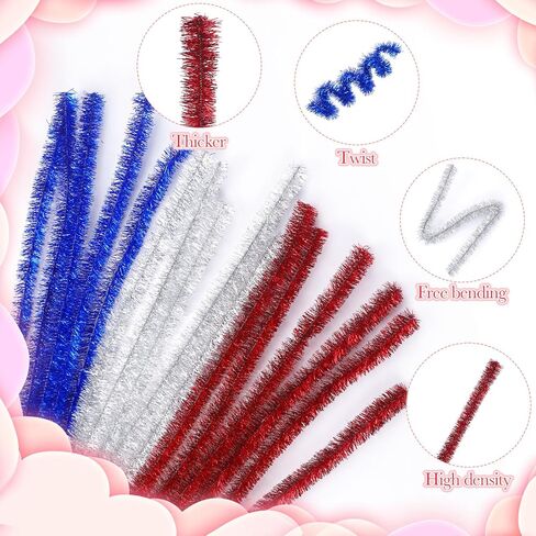 200 pcs منظفات أنابيب كبيرة بريق 15 مم × 12 بوصة منظفات الأنابيب المعدنية اللامعة بالجملة لسانت باتريكس يوم استقلال عيد الميلاد المصنوع يدويًا DIY الحرف اليدوية (الوردي) in Kuwait