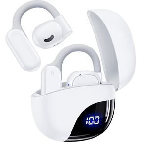 TAGRY Open Ear Headphones Bluetooth Ear buds 80Hrs Playtime Wireless Earbuds with Earhooks IPX7 Waterproof Touch Control Air Conduction Sport Headsets Bluetooth 5.3 Earphones for Workout Running White