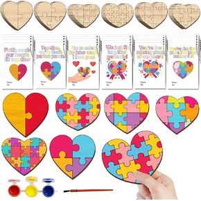 28pcs Valentine's Day Gift with Cards for Kids Classroom School,Heart Arts and Crafts Supplies Wood Painting Craft Kits,Valentines Day Gifts Exchange Boys Girls Toddlers Party Favors Greetings
