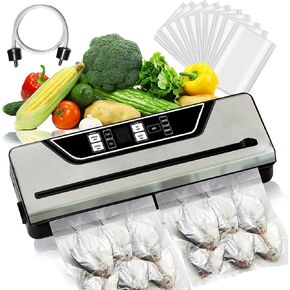 Vacuum Sealer Machine 90Kpa Precision 10-in-1 Compact food saver vacuum sealer machine with Digital Timer,Dry & Moist Food Modes, food sealer with 10 Vacuum Bags & Bulit-in Cutter