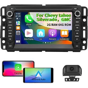 Car Stereo Radio for Chevrolet Chevy Silverado Tahoe GMC Sierra Yukon, Android 13 2G+64G with CarPlay Android Auto Bluetooth WiFi GPS Navigation, 7 Inch IPS Touch Screen Head Unit, HD Backup Camera