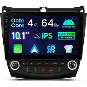 XTRONS Android 14 Car Stereo for Honda Accord 7th 2003 2004 2005 2006 2007, 10.1 Inch Touch Screen Car Radio GPS Navigation Bluetooth Built-in DSP Head Unit Wireless CarPlay Android Auto (4+64GB)