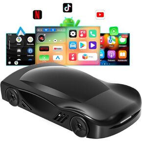 Wireless Carplay & Android Auto Adapter with Netflix YouTube TikTok, CarPlay Wireless Adapter for Cars with OEM Wired CarPlay, CarPlay Ai Box,Plug&Play, MirrorLink, TF Card, Easy Setup