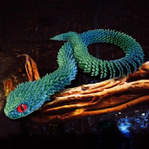 3D Printed Snake Animals Toys, Realistic Slithering Design, Home Office Executive Desk Decor(Blue Green, 24in)