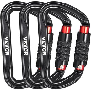 VEVOR Auto Locking Carabiner Clips, 3 PCS Heavy Duty Caribiner, Professional 30 KN / 6744 lbs Spindle Strength, D-Shaped for Climbing,Hiking,Rappelling,Rescue,Dog Leash,Hammocks, Swings