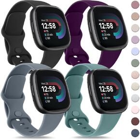 4 PACK Bands Compatible with Fitbit Versa 4 & 3 Bands/Sense 2 / Sense Band Women Men, Classic Soft Straps for Fitbit Versa 4 / Versa 3 /Sense 2 / Sense Smart Watch
