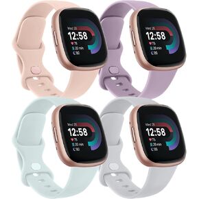 4 PACK Bands Compatible with Fitbit Versa 4 & 3 Bands/Sense 2 / Sense Band Women Men, Classic Soft Straps for Fitbit Versa 4 / Versa 3 /Sense 2 / Sense Smart Watch in Saudi Arabia