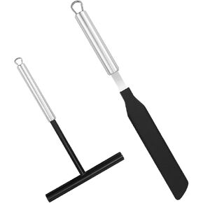 Crepe Spreader and Spatula Set - 2Pcs Stainless Steel T-Shaped Crepe Maker Tool with Nylon Handle, Even Thickness Distribution, Hanging Hole for Easy Storage for Baking and Cooking