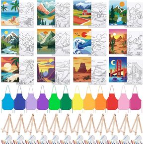 ANSEAL 84 PCS Kids Paint Party Set ، Canvas Painting Kit Favors تشمل 12 قماشًا مسبقًا 12 فرشًا 12 لوحة 12 مجموعة من الدهانات الاكريليك 12 ساحة للأطفال in Kuwait