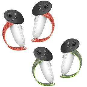 VAWVVA Controller Grips Cover for Meta Quest 3S & 3 - VR Controllers Accessories for Oculus with Adjustable Knuckle Straps, Non-Slip, Fit for Official Charging Dock (Light Green & Red)