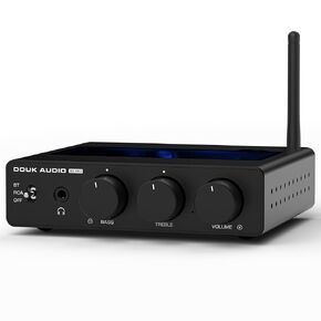 Douk Audio A5 PRO Bluetooth Mini Hi-Fi Amplifier, 2-Channel Class D Stereo Audio Amp 300W x2 TPA3255 with Bass/Treble Control & Headphone Out, for Home Theater, Desktop, Bookshelf Speakers