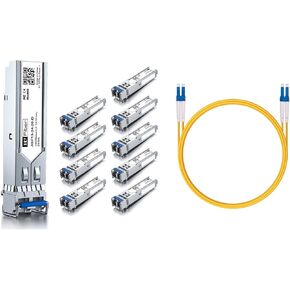 10 Pack 1Gb Singlemode Module with 1m OS2 LC to LC Fiber Cable, 1000BASE-LX/LH Compatible for Cisco GLC-LH-SMD, Meraki, Ubiquiti,Mikrotik, Intel, Netgear,D-Link and More