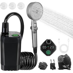 Portable Shower for Camping, 6000mAh Rechargeable Camping Shower Pump, IPX7 Waterproof, Adjustable Flow, with Handbag, Filtered Shower Head, 6ft Hose, Outdoor Camp Shower Kit for Camp, Travel, Beach