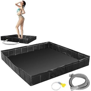 Portable Shower Pan Camping Shower Base Collapsible Temporary Shower Stall with Drain Hose 41"x41"x5" Durable Foldable Basin for RV Outdoor Bathing Pets Tent Indoor Outdoor Use