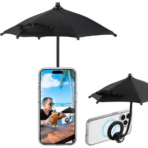 OUTXE Magnetic Phone Umbrella, Universal Mini Tanning Sun Shade Cover Compatible with Magsafe Cell iPhone/Android/iPad/Kindle (Black)