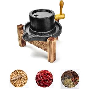 Natural Granite Handmade Stone Mill,Stone Grain Mill,hand mill grain grinder,Handmade Mill with Wooden Frame for Grain Bean Barley Spice(Upper diameter 7.8IN, Lower diameter 11.8IN) (Black)