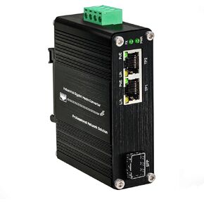 Mini Industrial 1-Port 100/1000X SFP to 2-Port 10/100/1000T 30W PoE+ Media Converter, Full/Half-Duplex, Auto MDI/MDI-X, DIN-Rail & Wall Mount, 12~48VDC Input, -40°F to 167°F