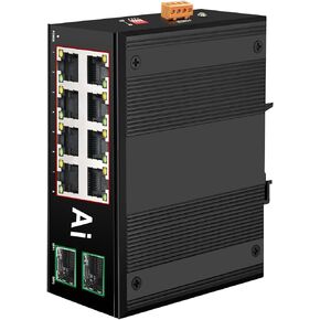 Industrial 8 Ports PoE Switch with 2 x Gigabit SFP Uplink Slots and Industrial DIN Rail, POE Budget 120W, POE Watchdog, DIN-Rail POE Switch for PTZ Camera/POE Lighting/ POE Monitor