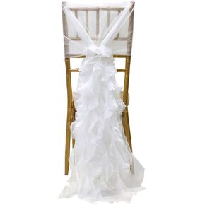 Milk Yarn Chair Cover, Tulle Chair Back Cap Covers for Bridal Shower, Wedding, Baby Shower Decoration Long Tulle High Chair Skirt Slipcovers (White, 2pcs)